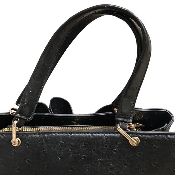 Crossi Black Faux Ostrich Leather Bow Detail Handbag - Picture 11 of 15